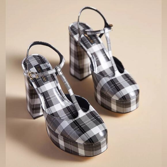 Larroude Pixie Plaid Pumps in Black Motif 7.5 - Picture 1 of 11